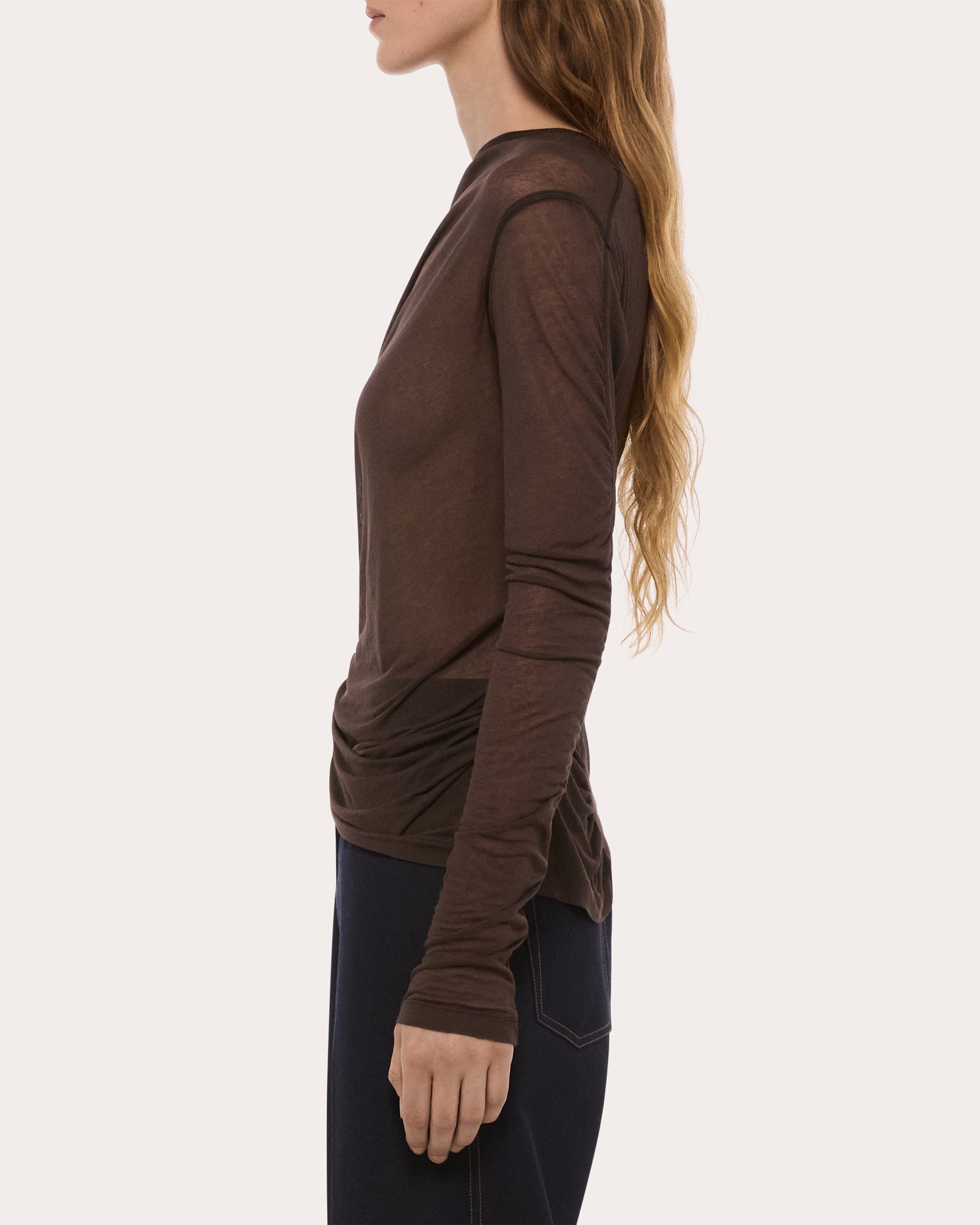 Sheer Jersey Ruched Asymmetric Wind Top