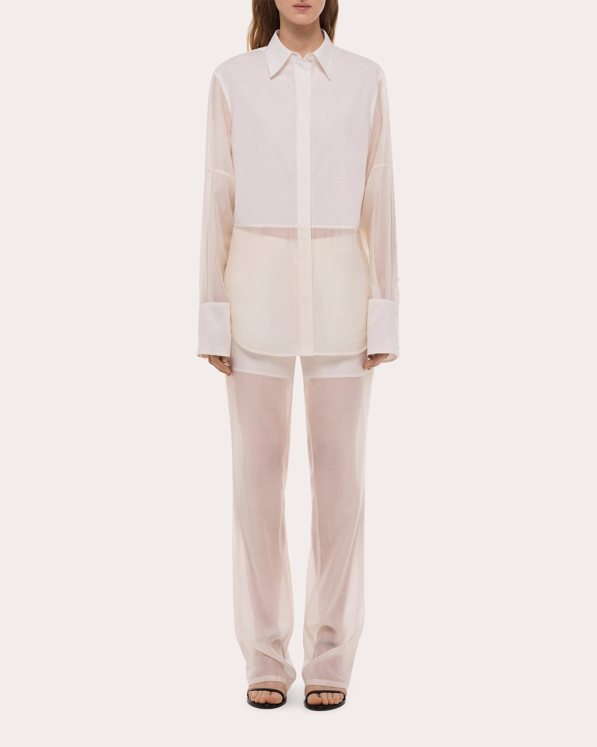 Cotton Poplin Voile Combo Button-Up