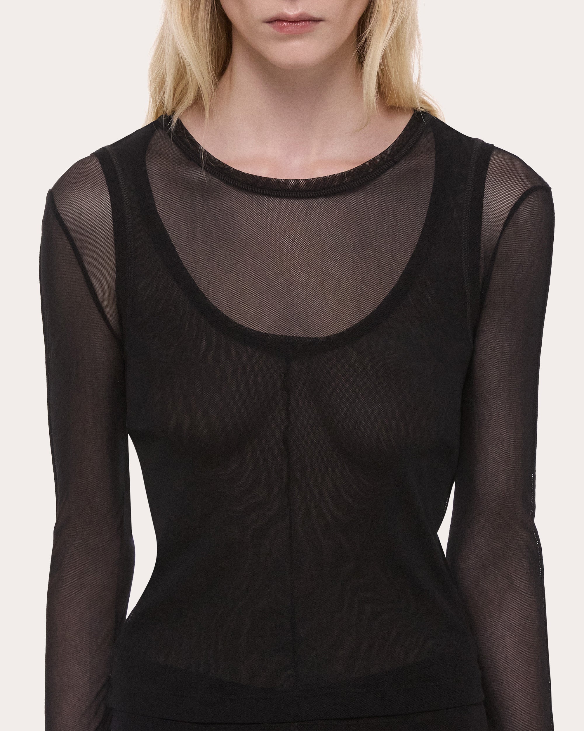 Sheer Mesh Layered Long-Sleeve Tee