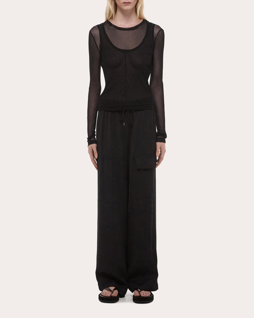 Sheer Mesh Layered Long-Sleeve Tee