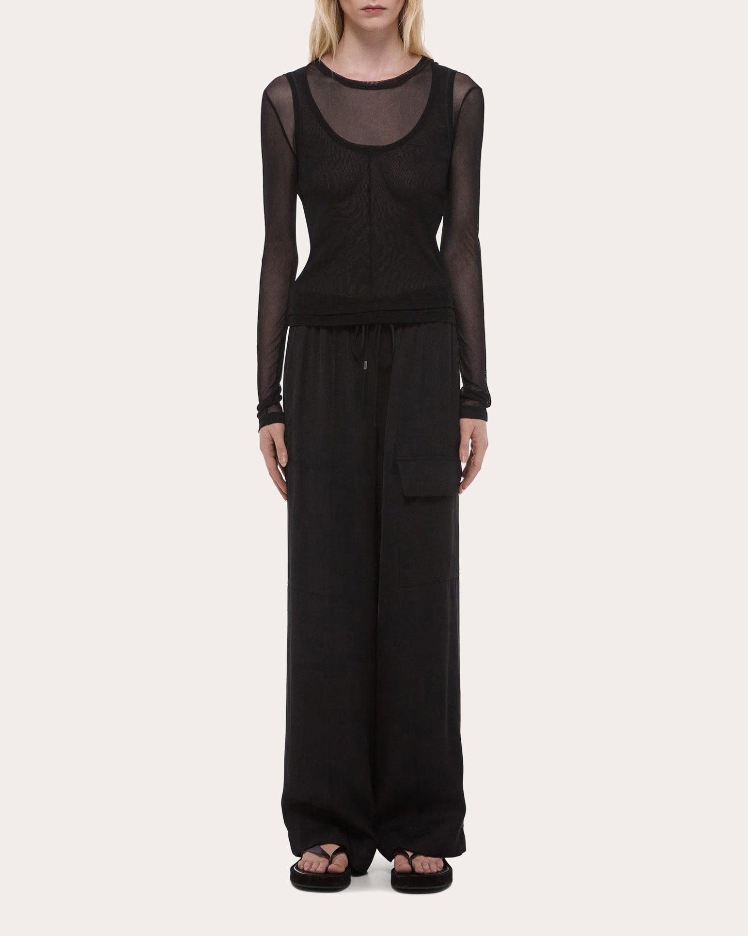 Sheer Mesh Layered Long-Sleeve Tee