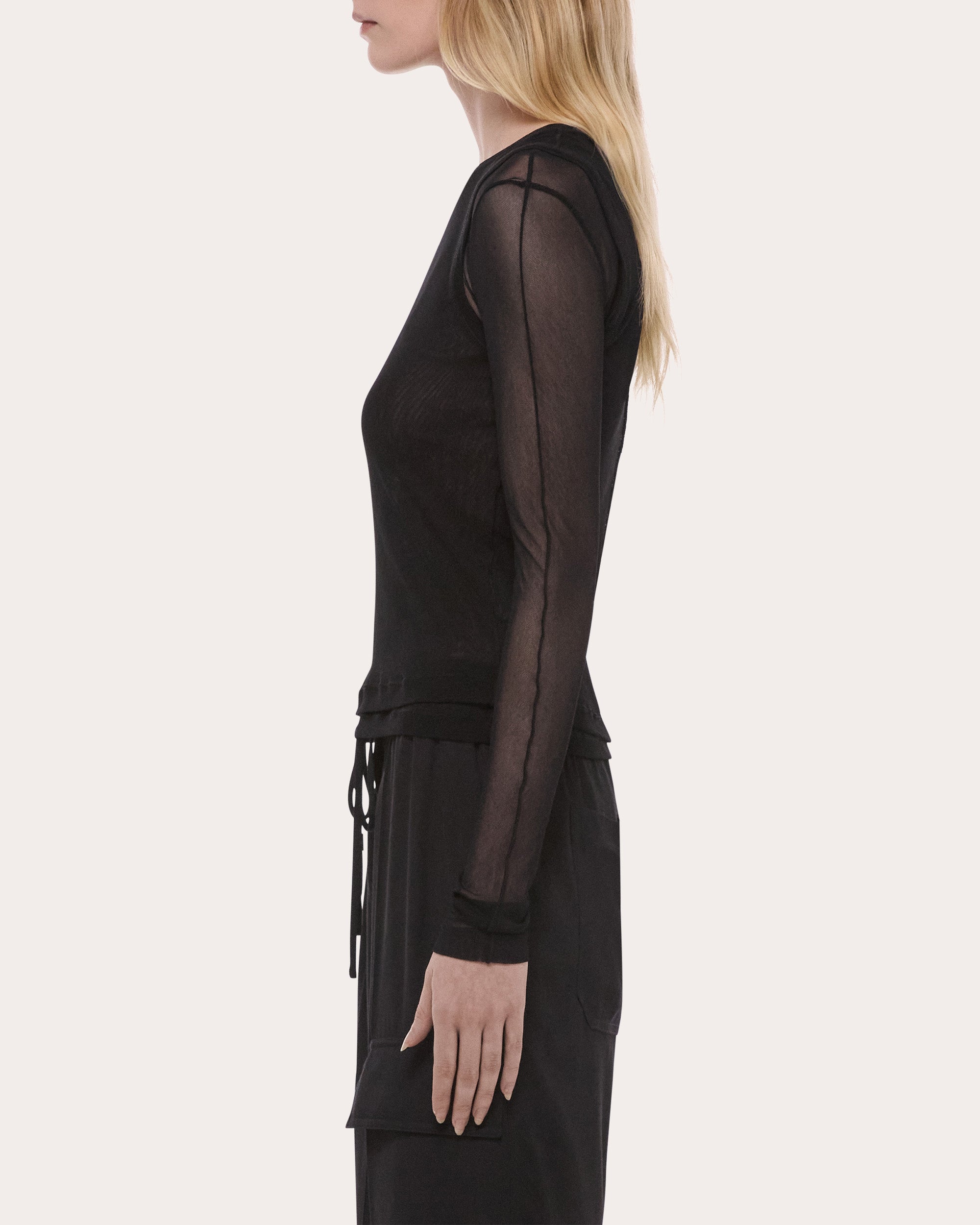 Sheer Mesh Layered Long-Sleeve Tee