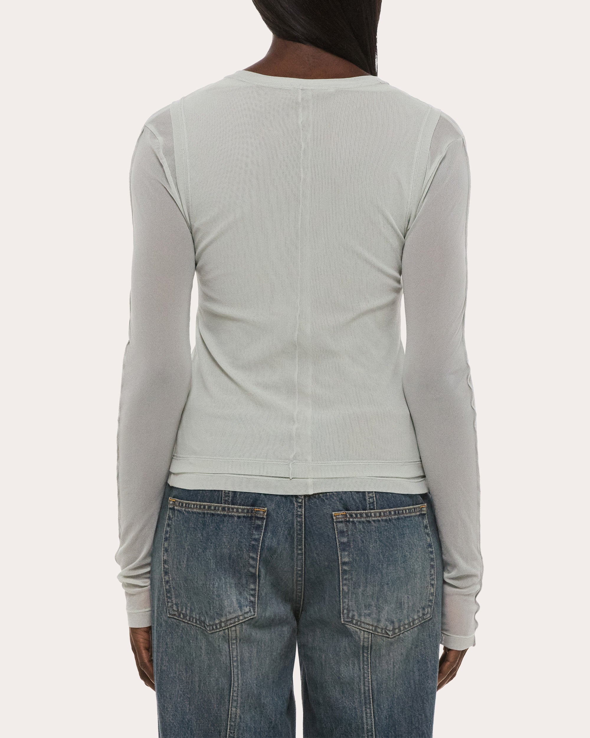 Sheer Mesh Layered Long-Sleeve Tee