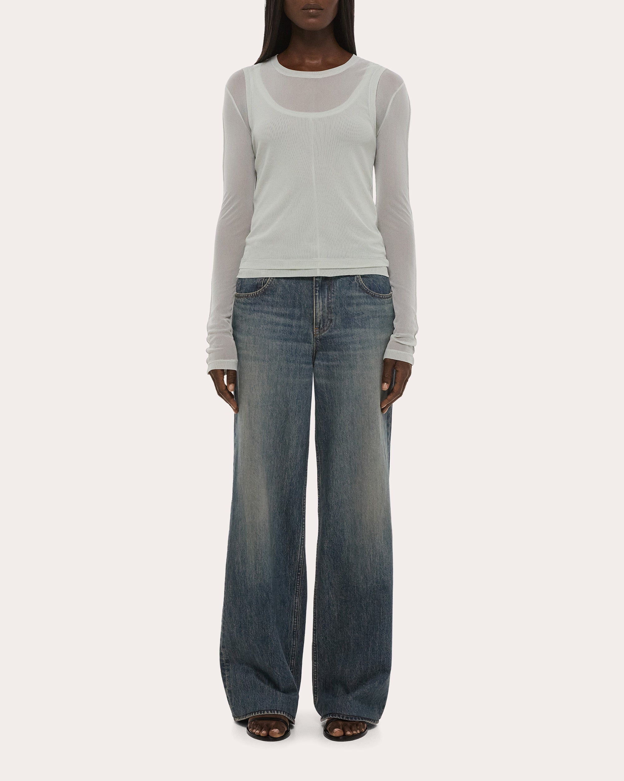 Sheer Mesh Layered Long-Sleeve Tee