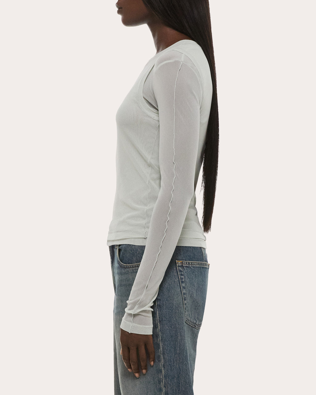 Sheer Mesh Layered Long-Sleeve Tee