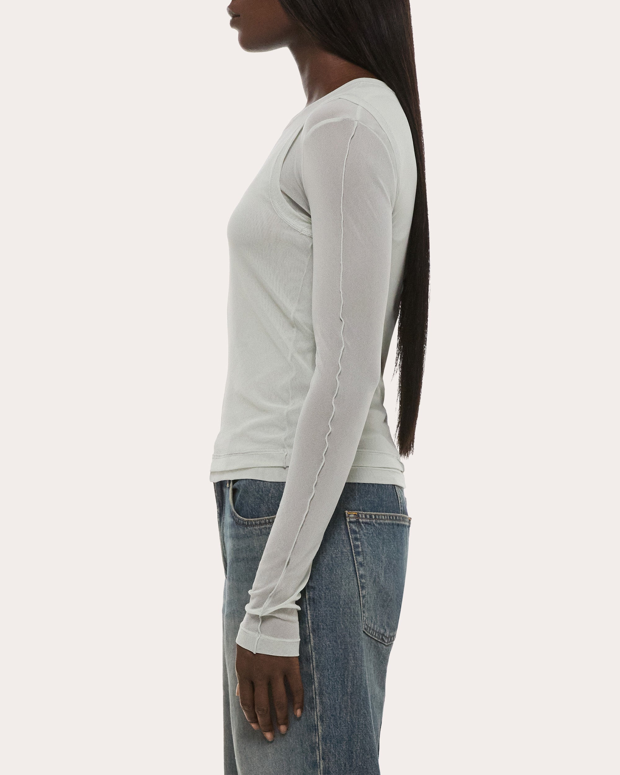 Sheer Mesh Layered Long-Sleeve Tee