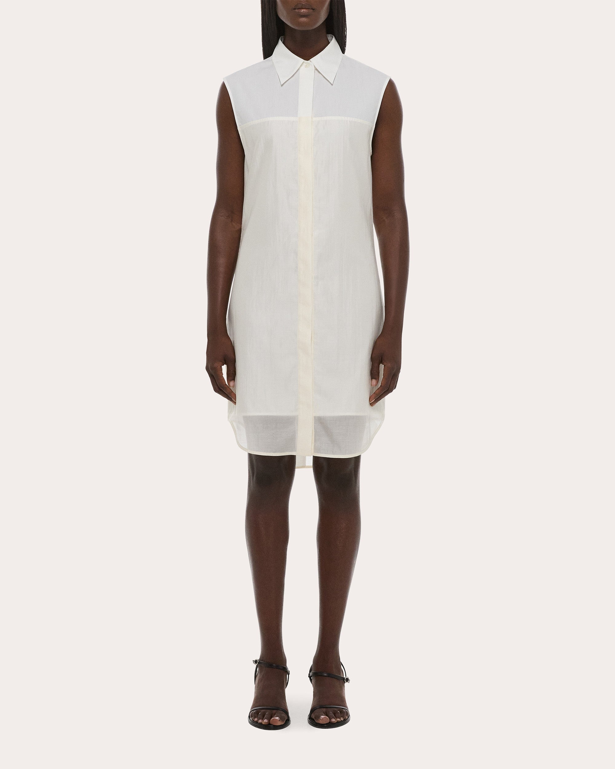 Cotton Poplin Voile Combo Shirt Dress