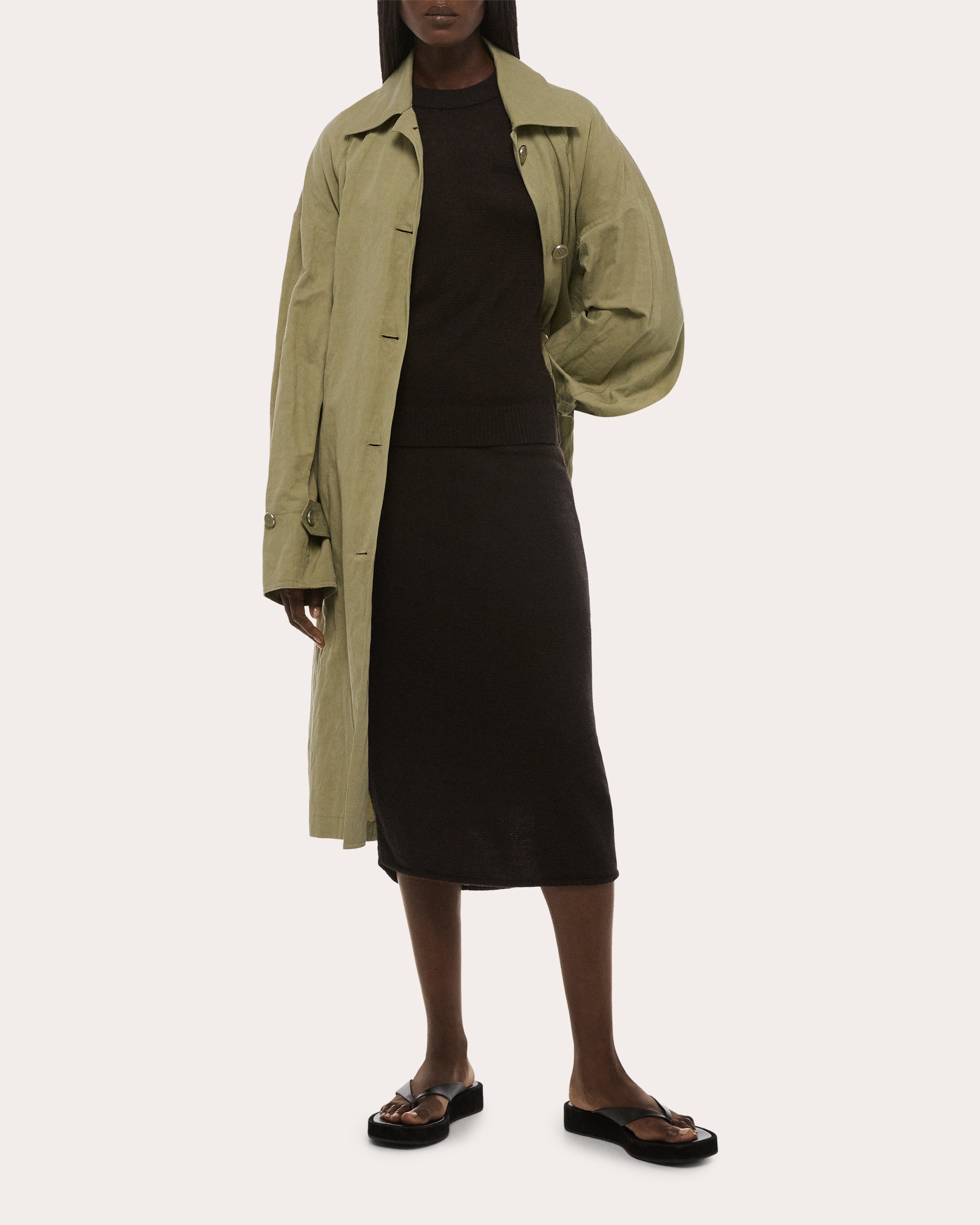 Sheer Wool Knit Layered Midi Skirt