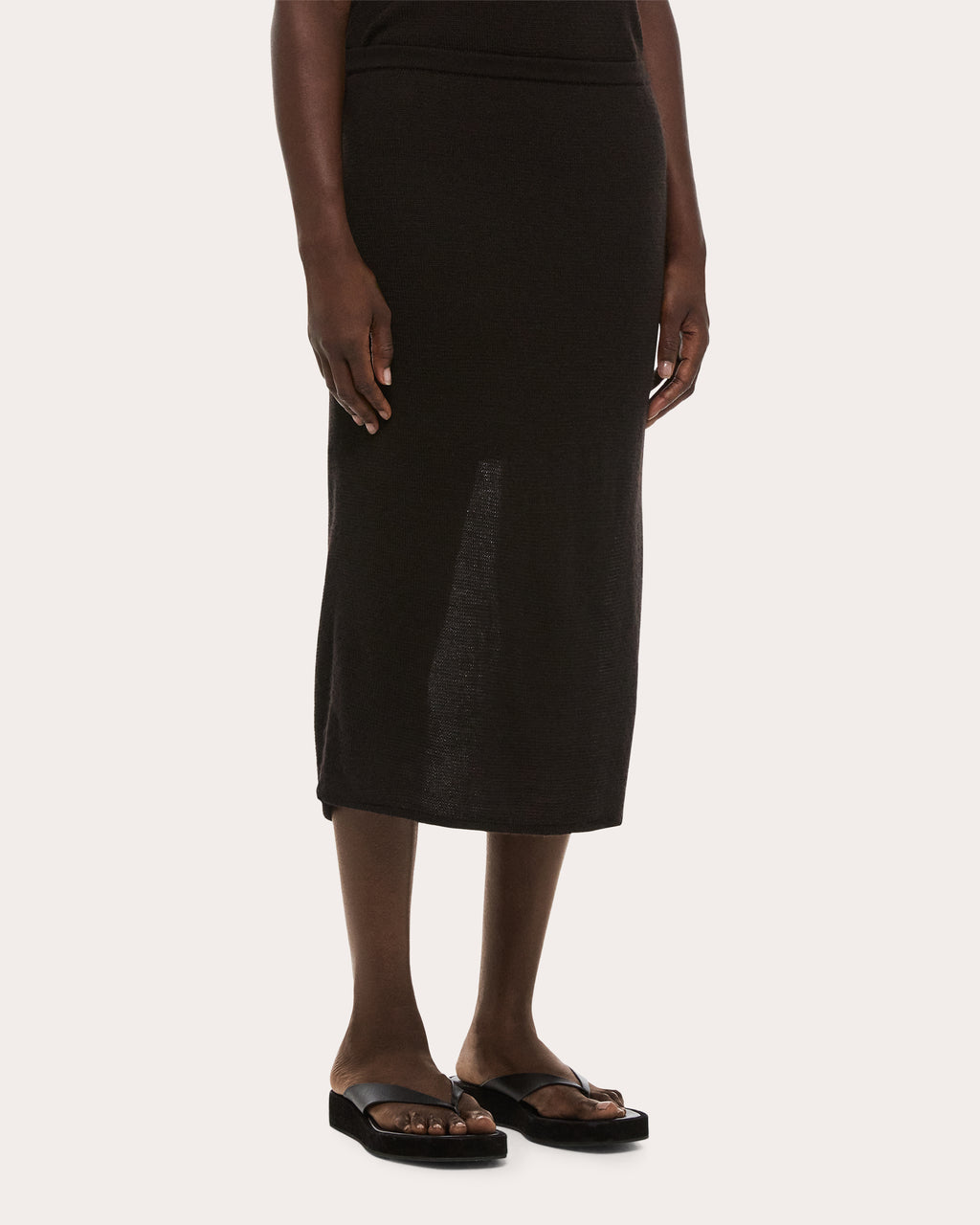 Sheer Wool Knit Layered Midi Skirt