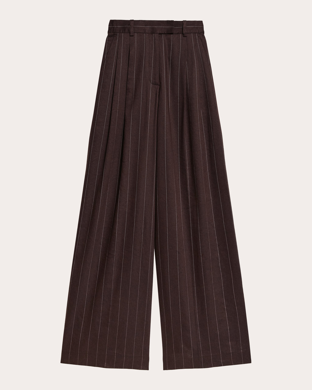 Pinstripe Pleated Wide-Leg Trousers