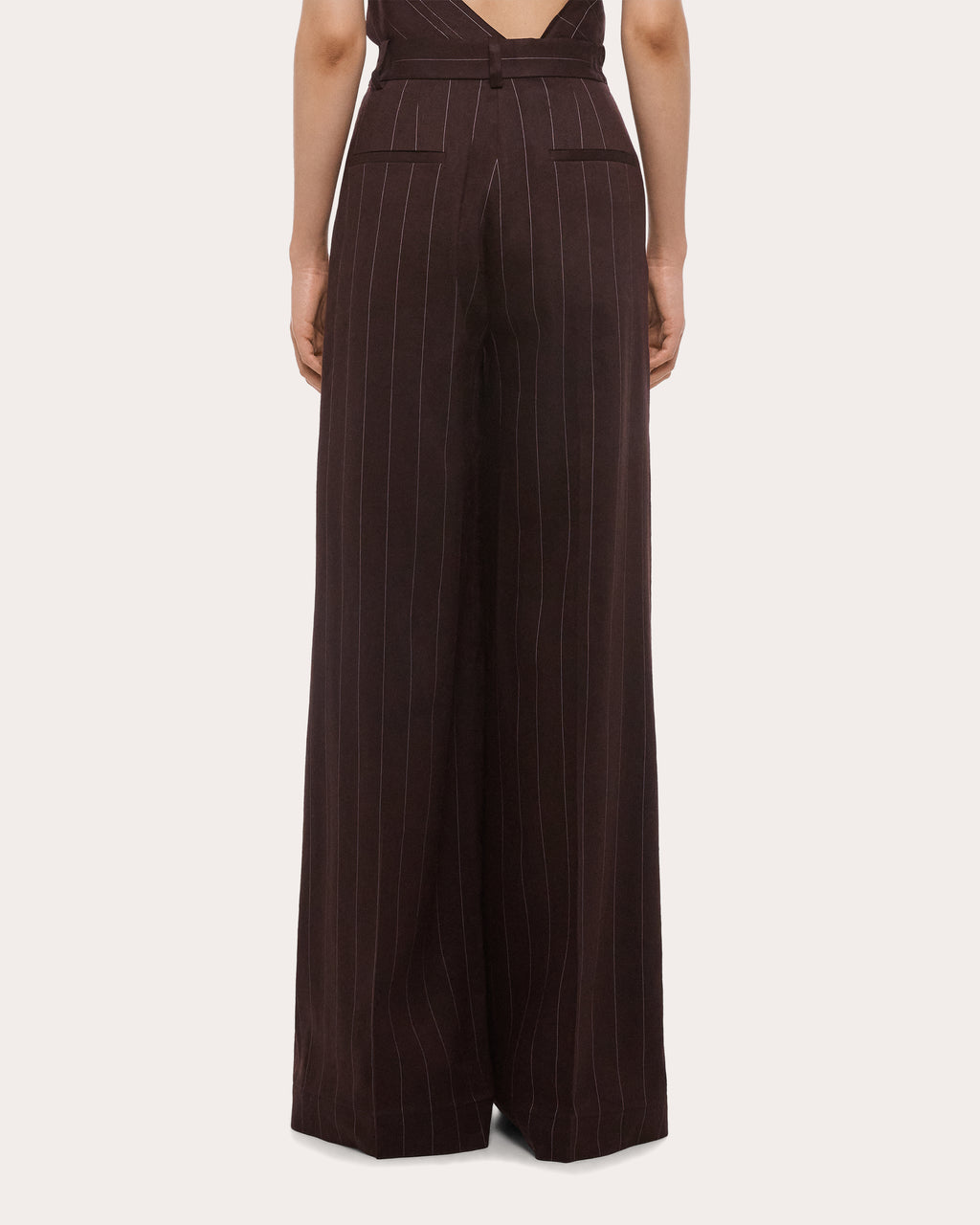 Pinstripe Pleated Wide-Leg Trousers