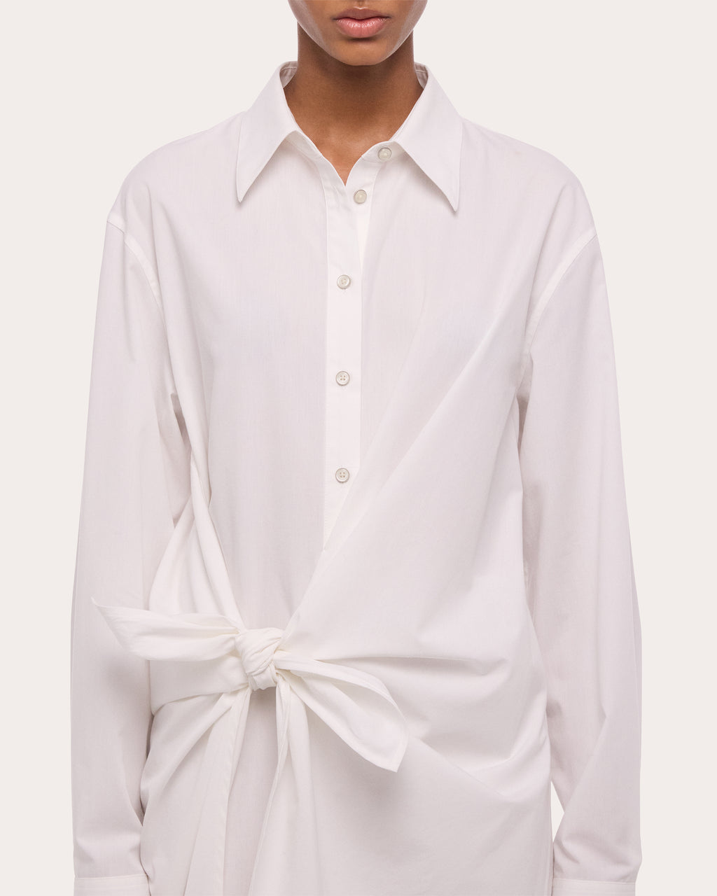 Poplin Gathered Knot Shirt Dress