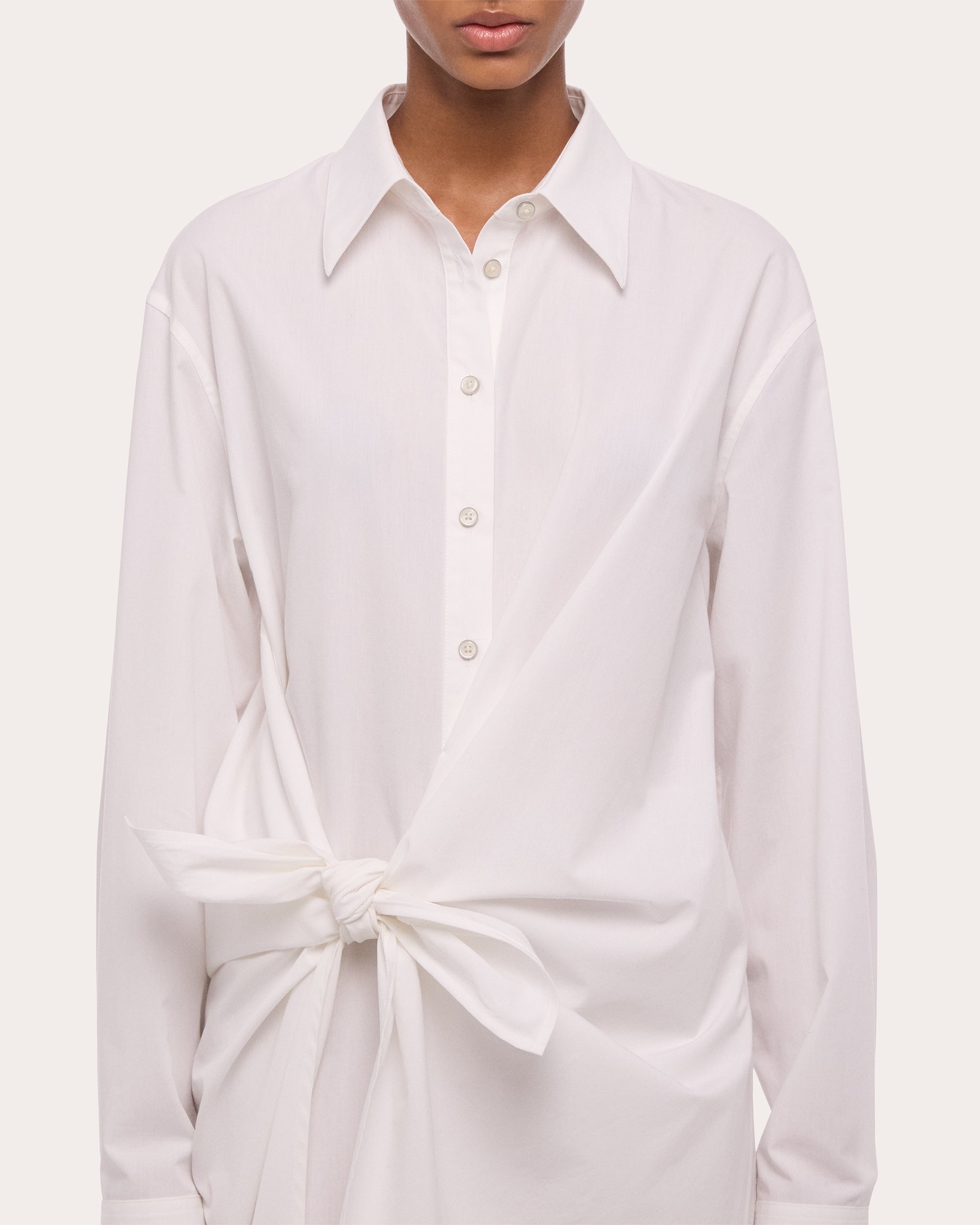 Poplin Gathered Knot Shirt Dress