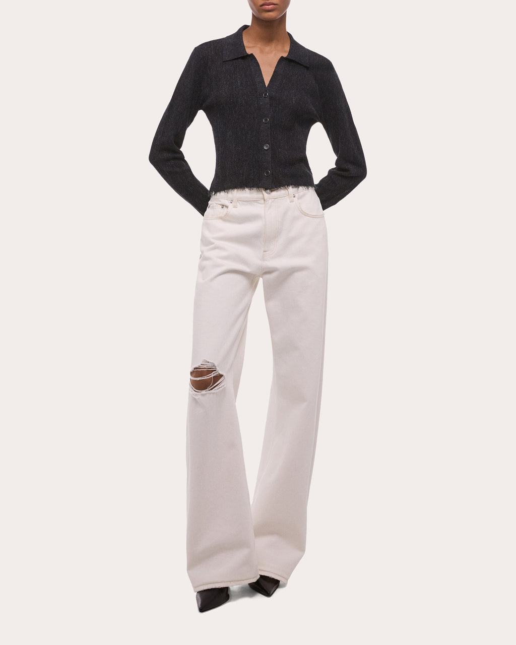 Sheer Raw-Edge Long-Sleeve Shirt