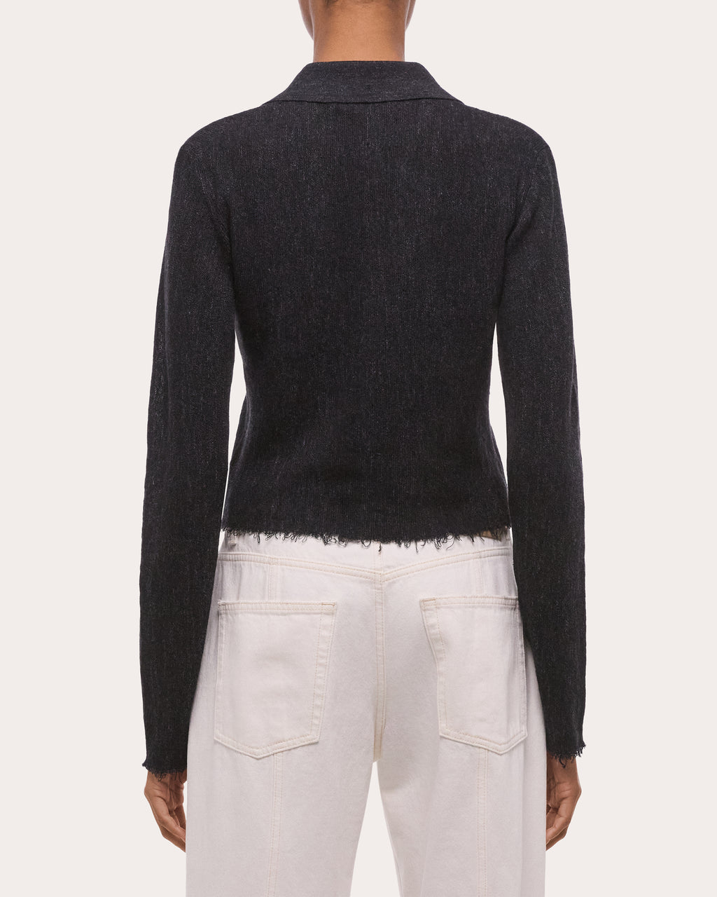 Sheer Raw-Edge Long-Sleeve Shirt
