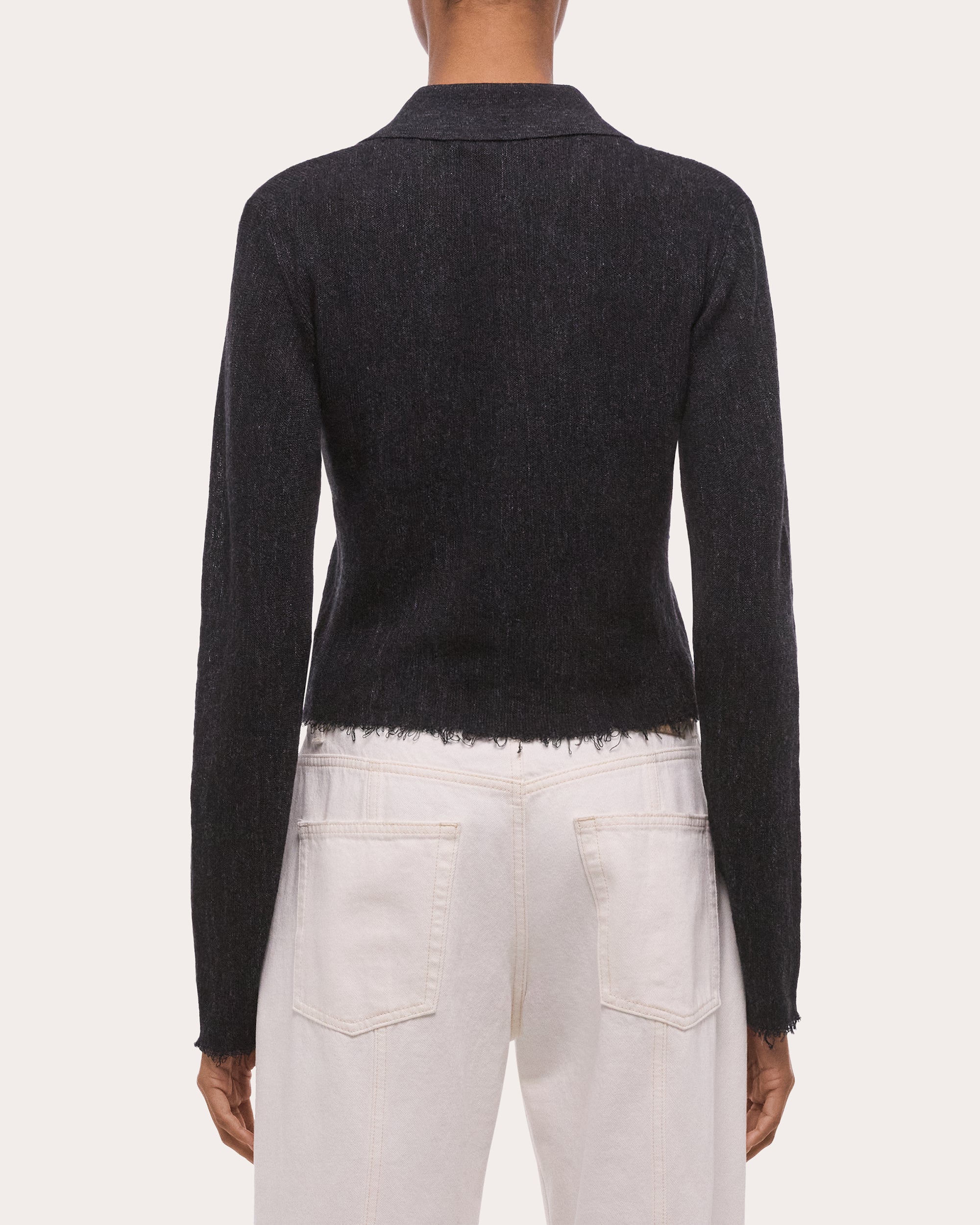 Sheer Raw-Edge Long-Sleeve Shirt