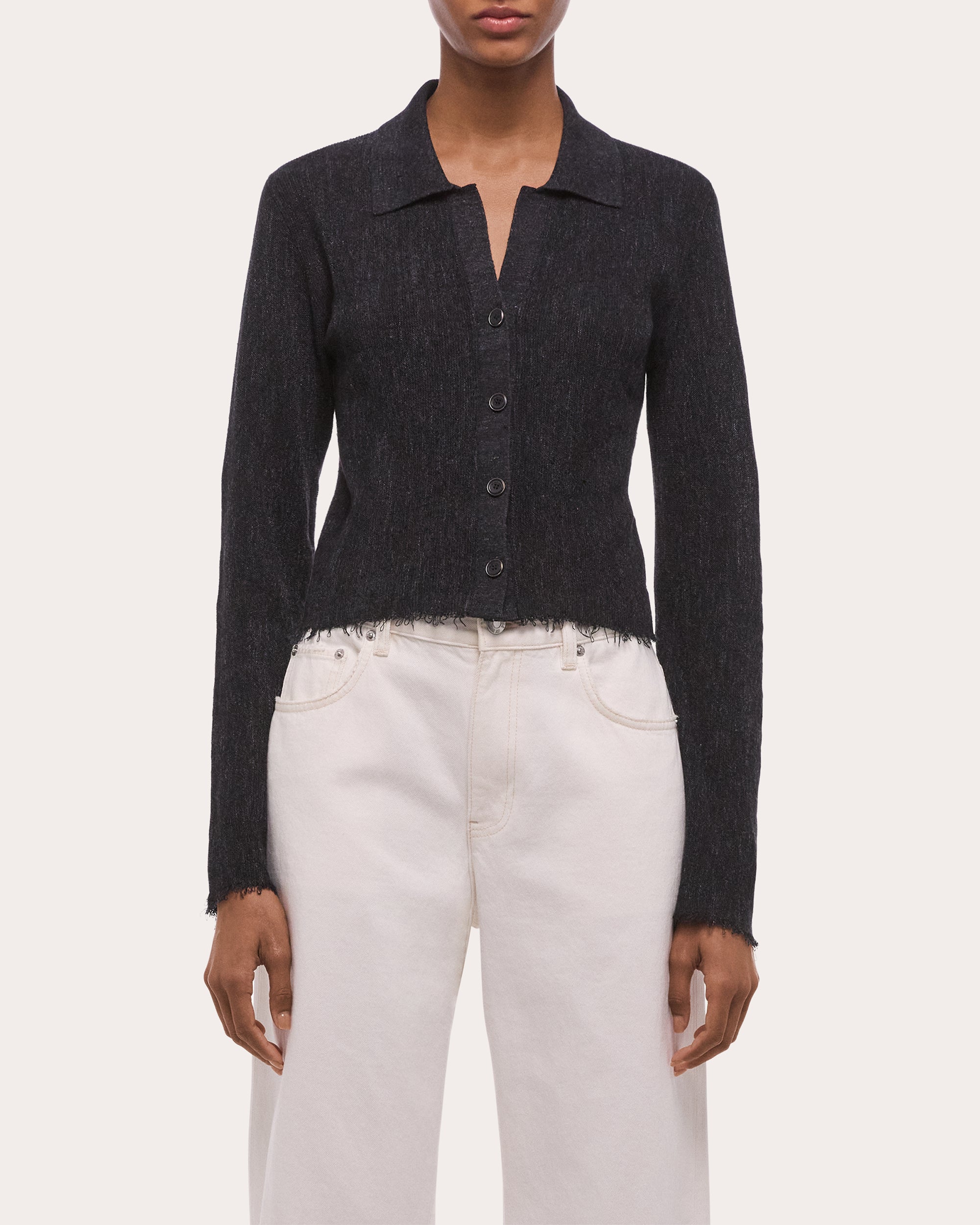 Sheer Raw-Edge Long-Sleeve Shirt