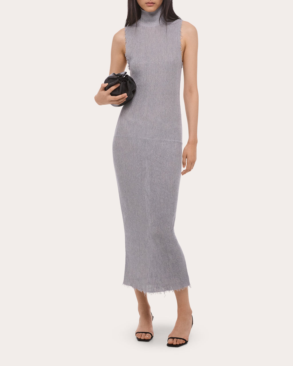 Sheer Raw-Edge Mock Neck Tank Dress