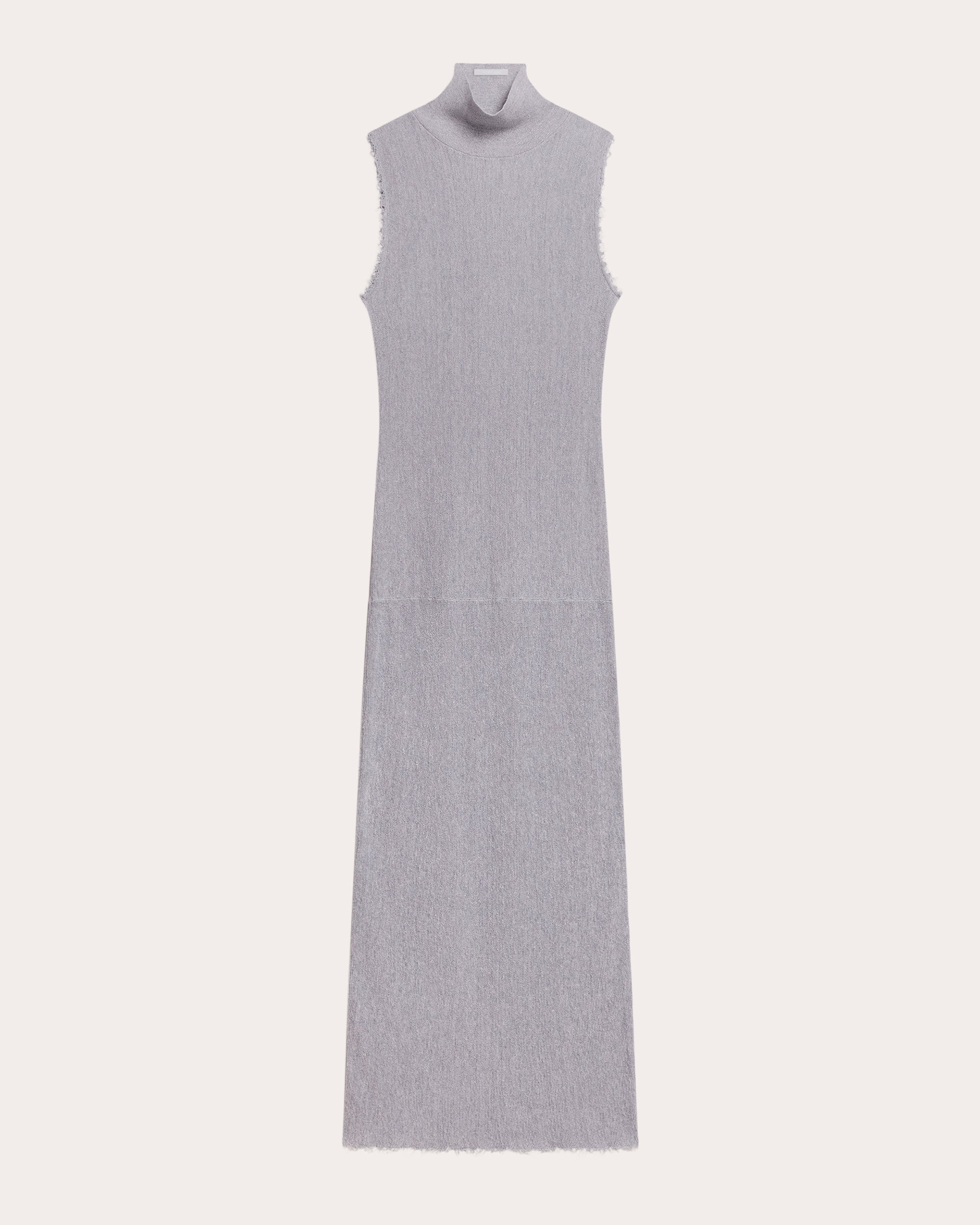 Sheer Raw-Edge Mock Neck Tank Dress