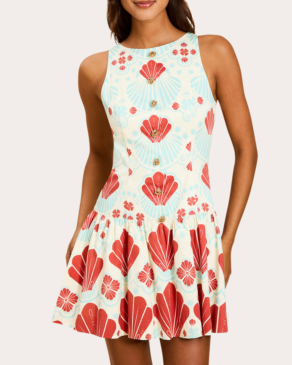 Happy Hour Shell Poplin Drop-Waist Mini Dress
