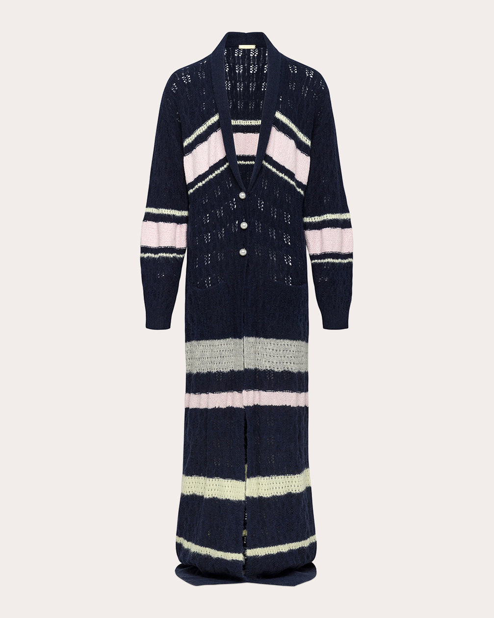 Mixed Knit Stripe Aram Duster Cardigan