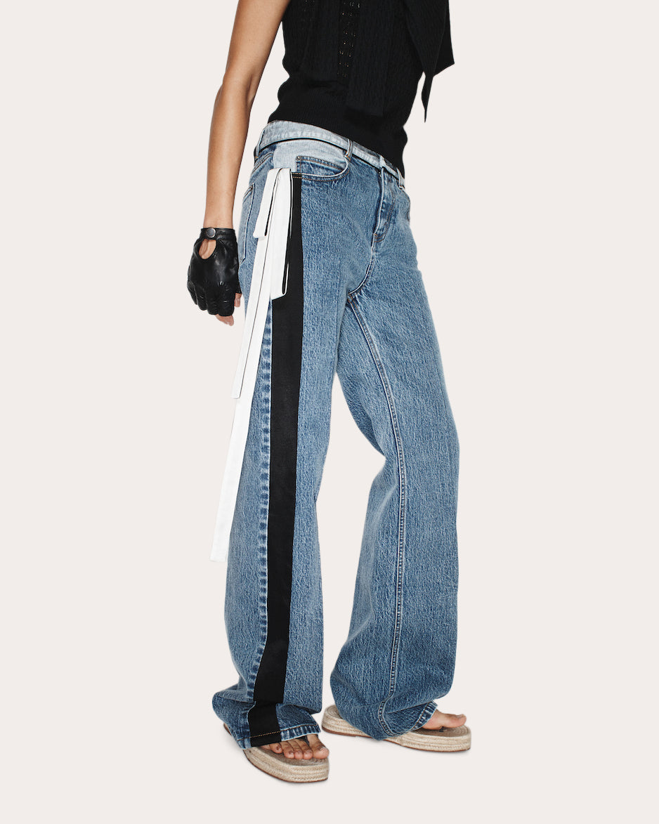Ben Satin Ribbon Straight-Leg Jeans