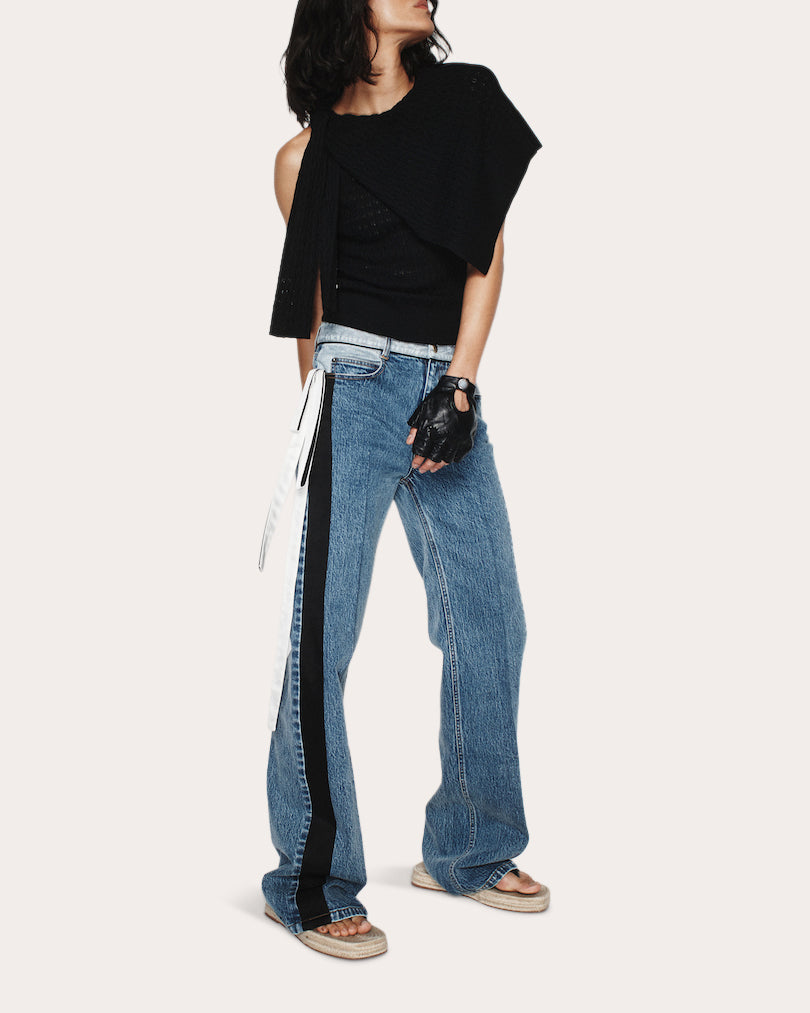 Ben Satin Ribbon Straight-Leg Jeans