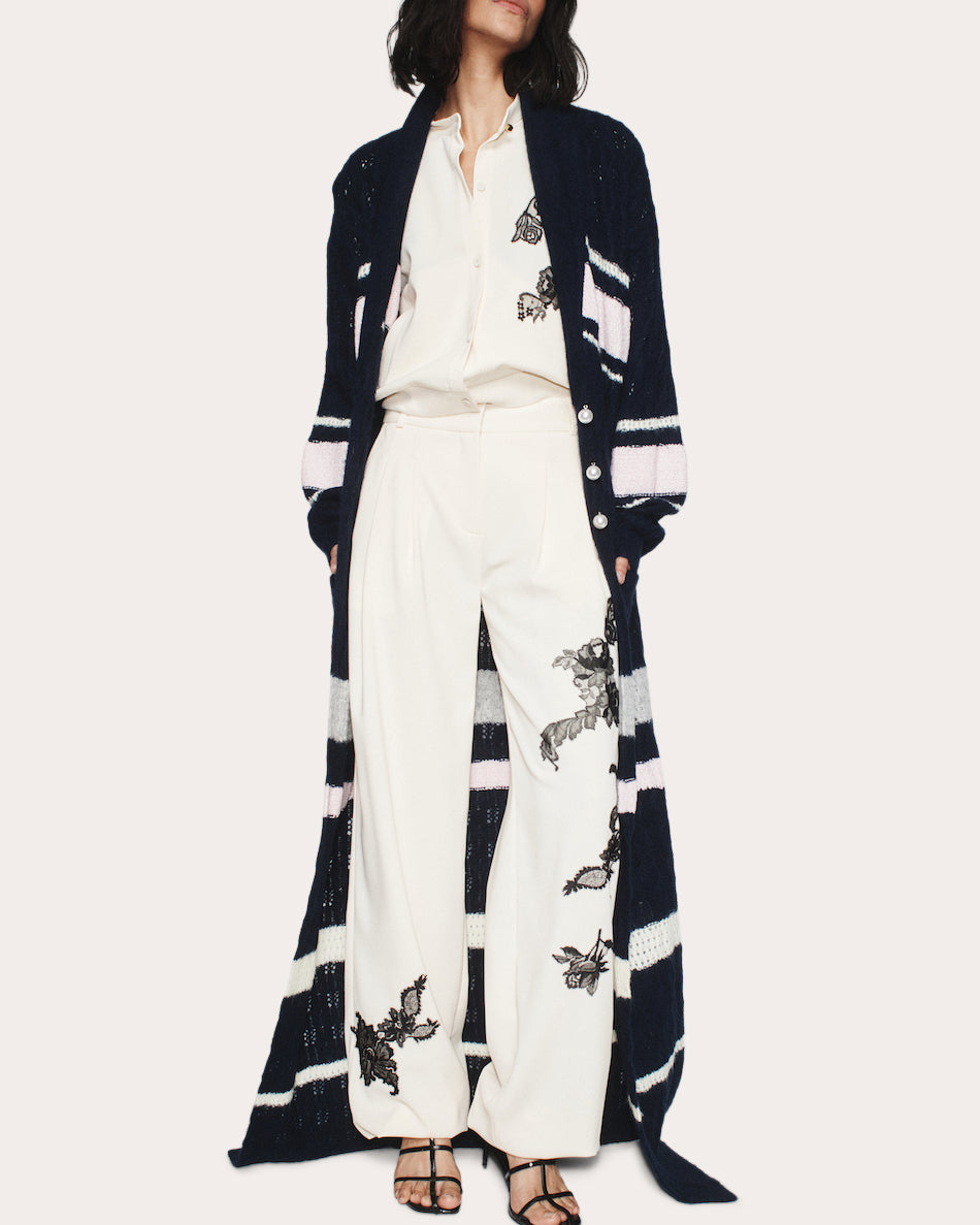 Mixed Knit Stripe Aram Duster Cardigan