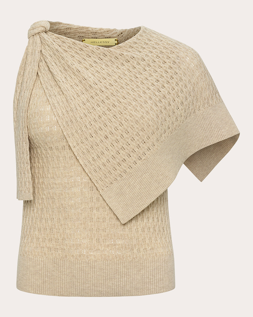Dove Knit Knotted Cape Asymmetric Top