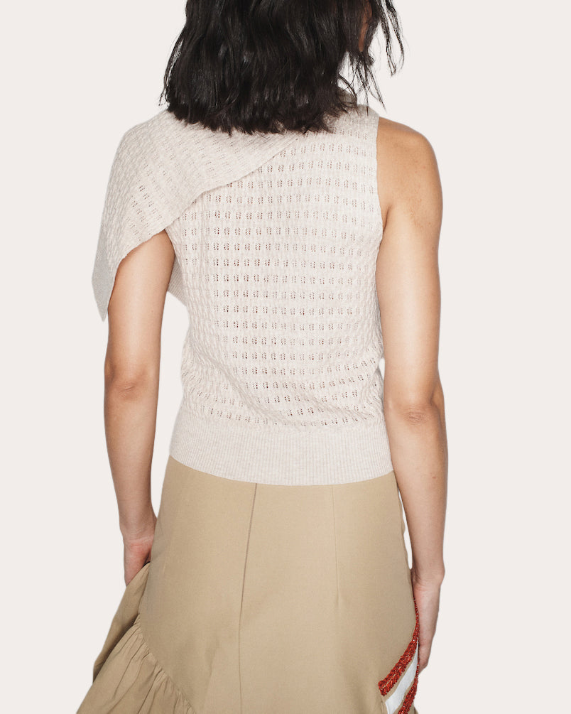 Dove Knit Knotted Cape Asymmetric Top