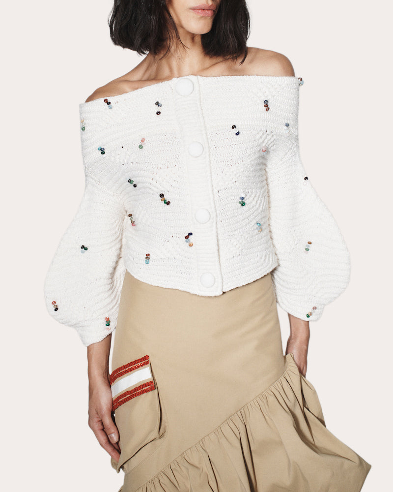Lian Beaded Knit Off-Shoulder Sweater