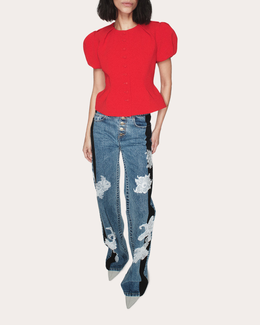 Nelly Crepe Short-Sleeve Peplum Jacket