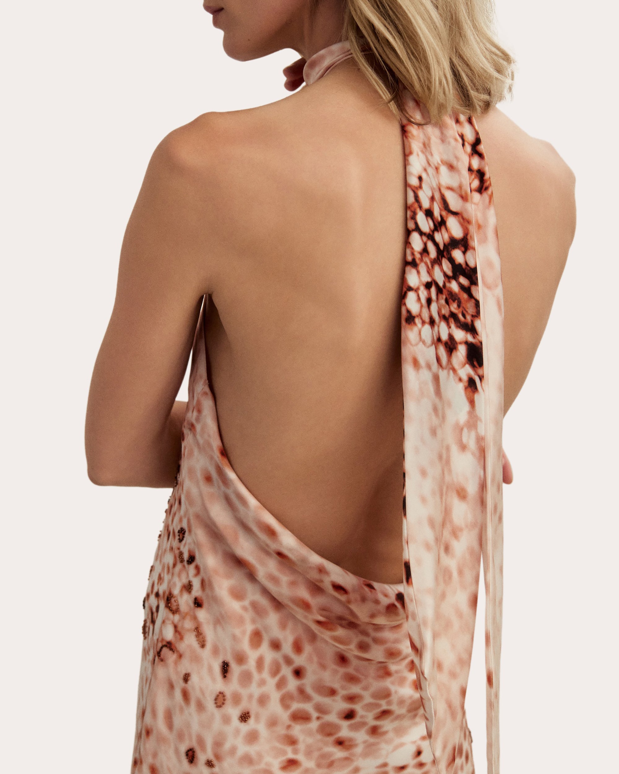 Hera Rose Printed Silk Halter Gown