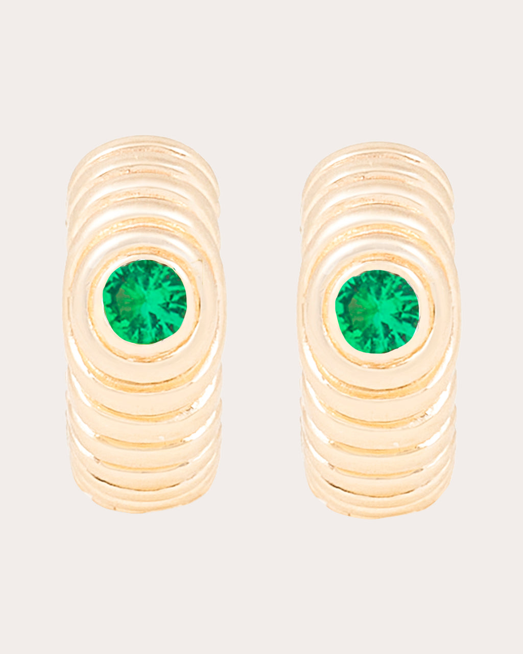 Tsavorite & 14k Gold Revel Ribbed Hoop Earrings