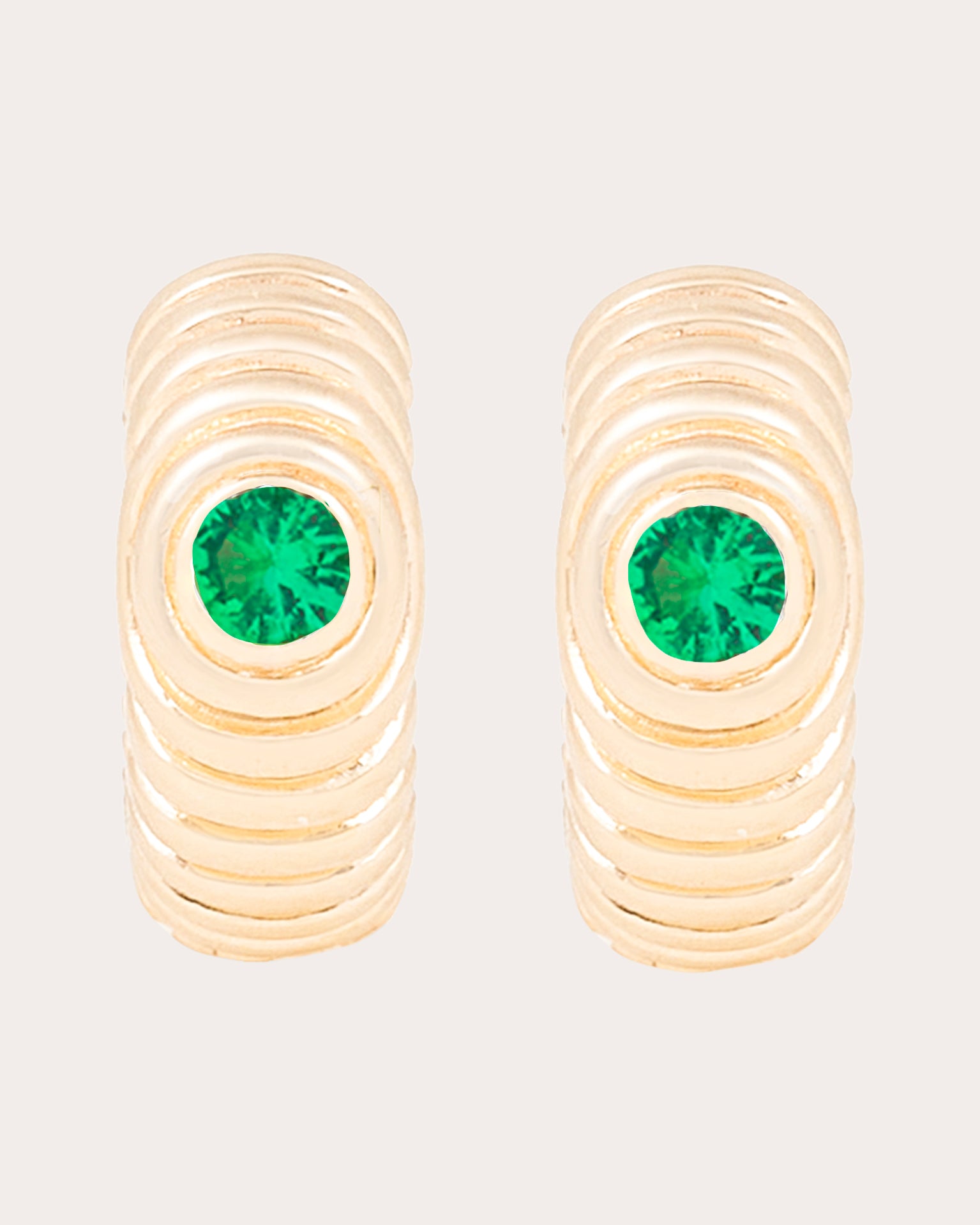 Tsavorite & 14k Gold Revel Ribbed Hoop Earrings