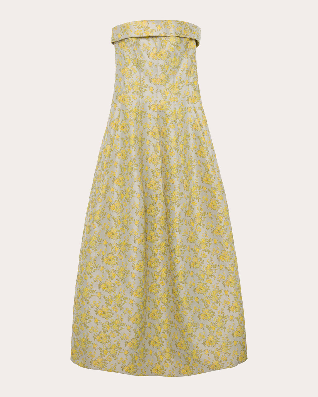 Octavia Floral Jacquard Seamed Strapless Gown