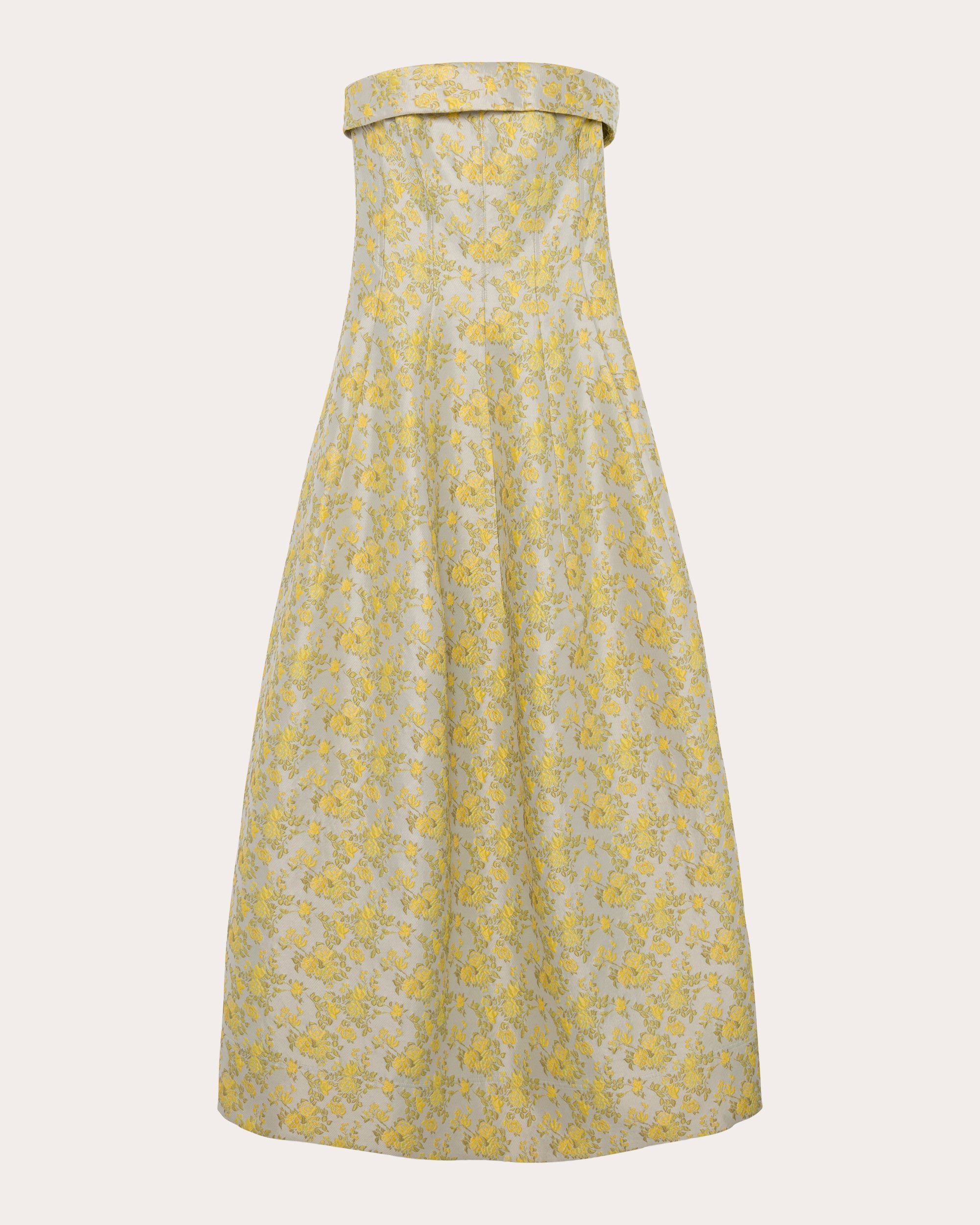 Octavia Floral Jacquard Seamed Strapless Gown