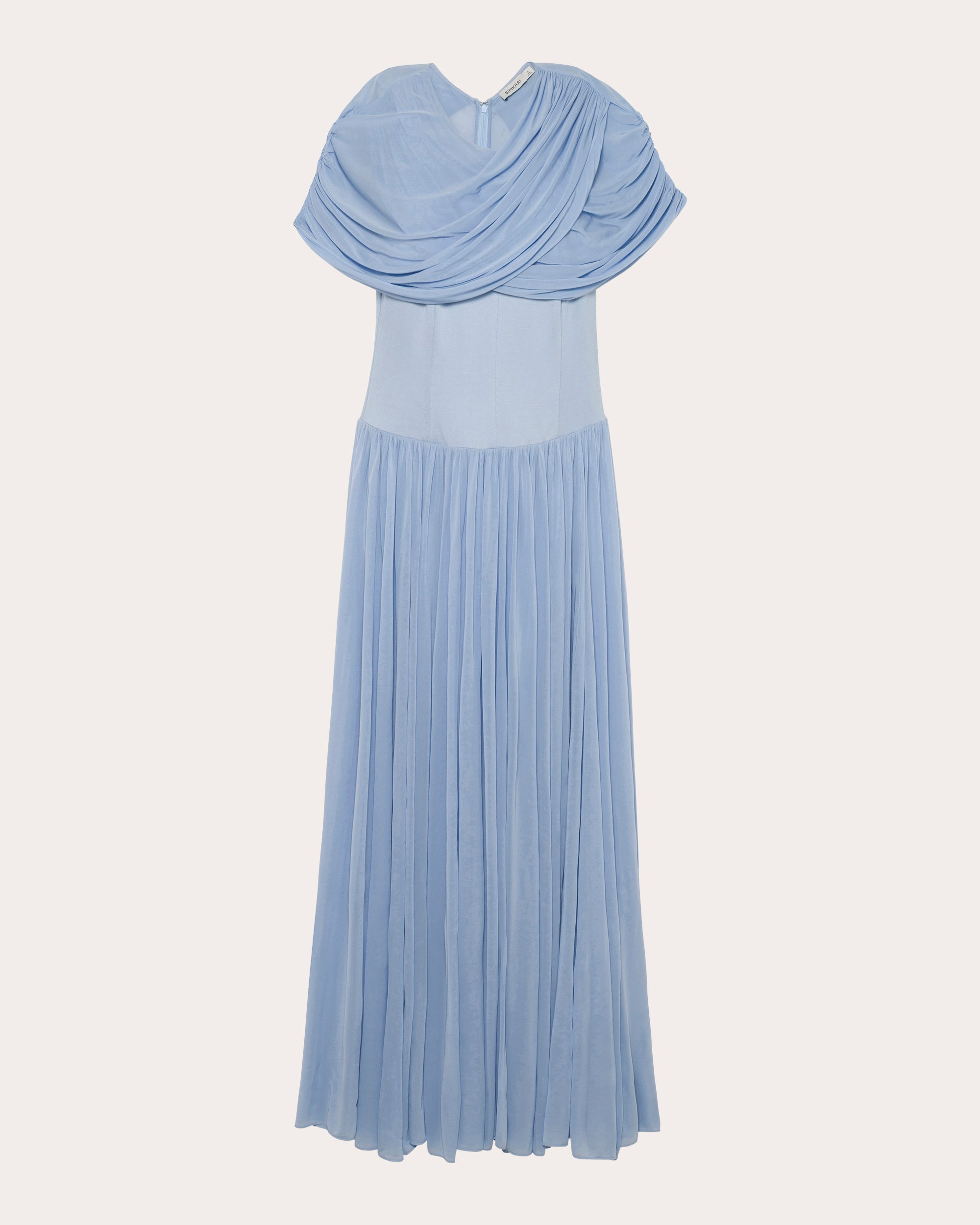 Nancie Ruched Jersey Cape Maxi Dress