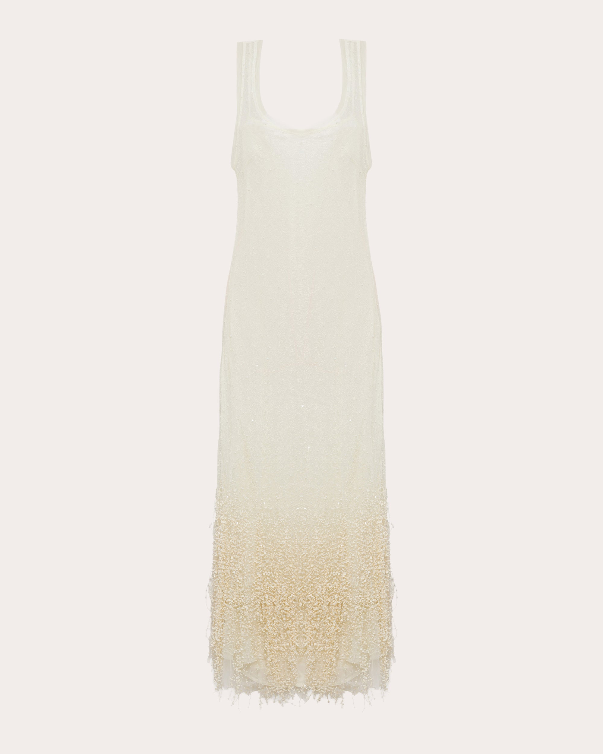 Irisa Beaded Fringe Lace Sleeveless Midi Dress
