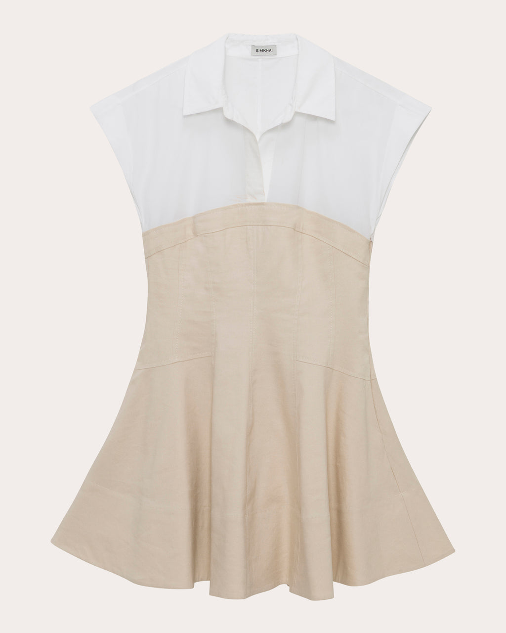 Sundae Poplin Linen Combo Flared Mini Dress