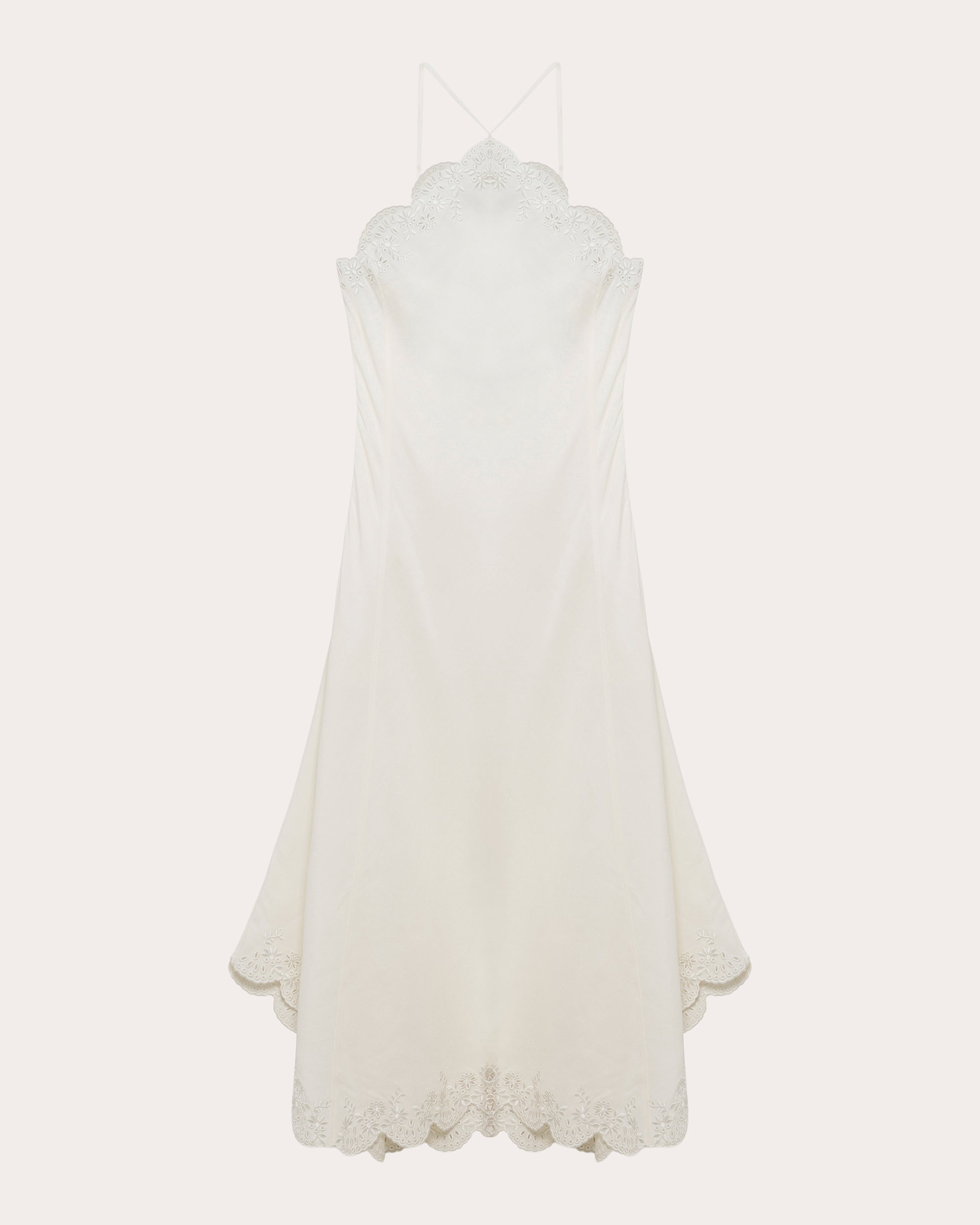 Gillian Embroidered Linen Halter Midi Dress