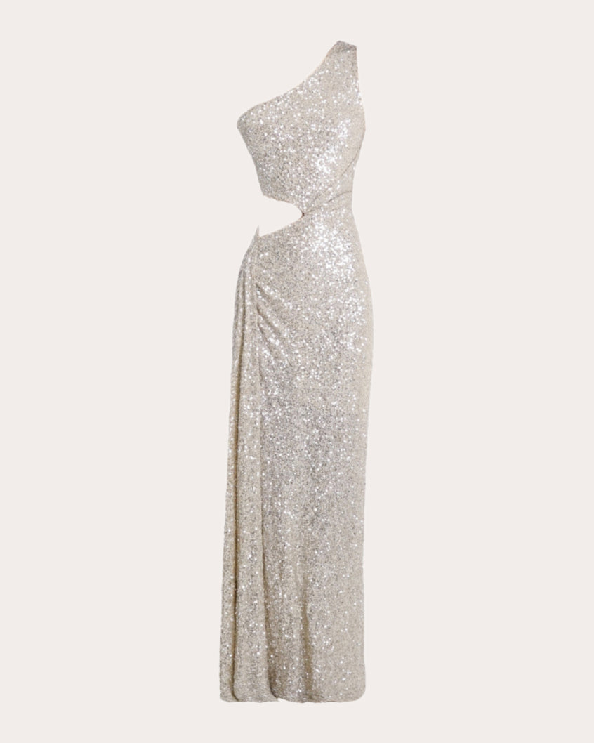 Azel Sequin Cutout Asymmetric Gown