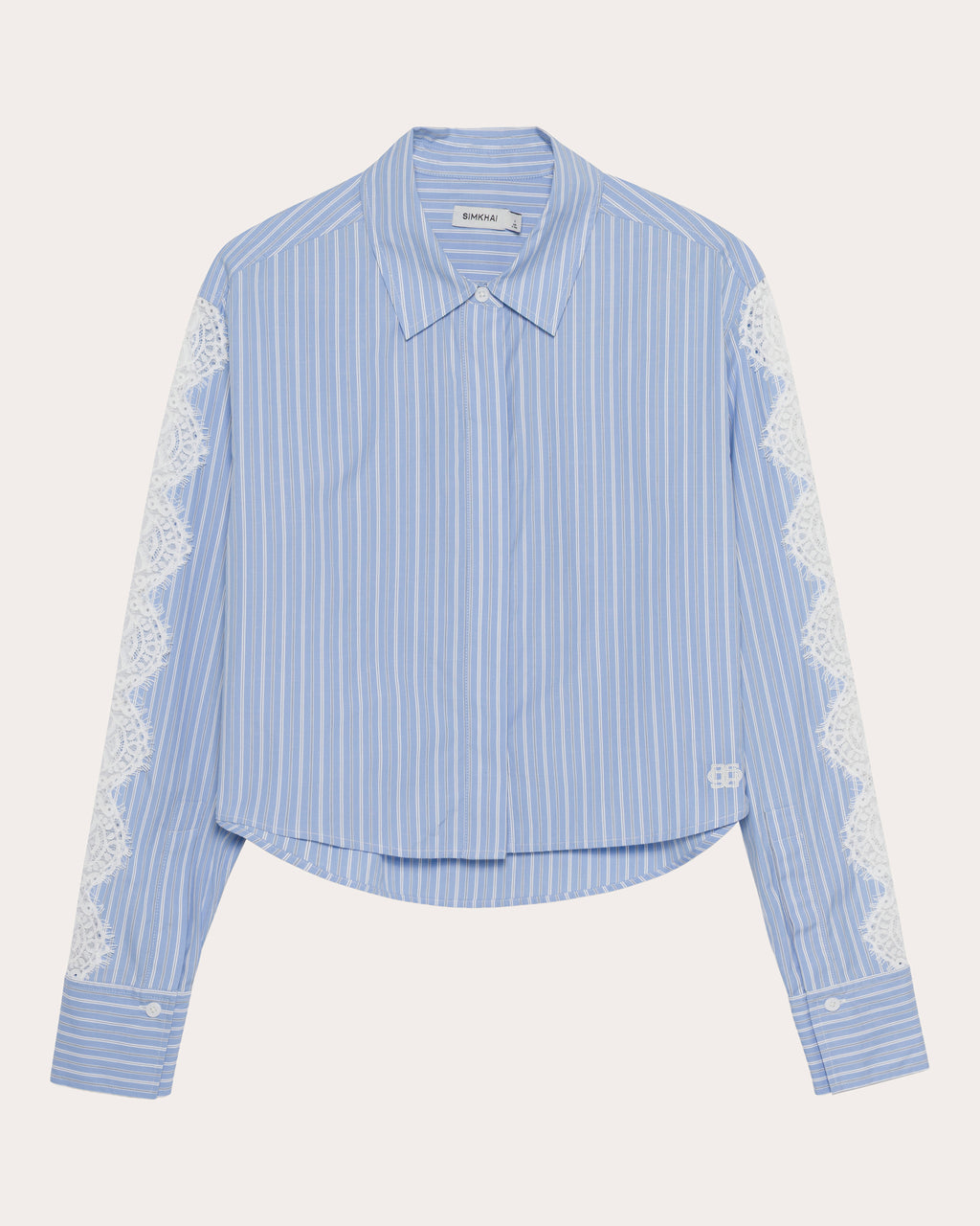 Renata Stripe Poplin Lace Crop Button-Up