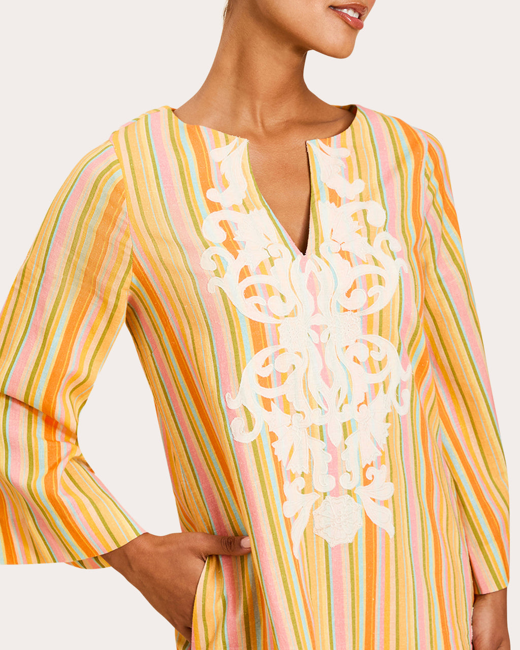 Ines Embroidered Stripe Kaftan Midi Dress