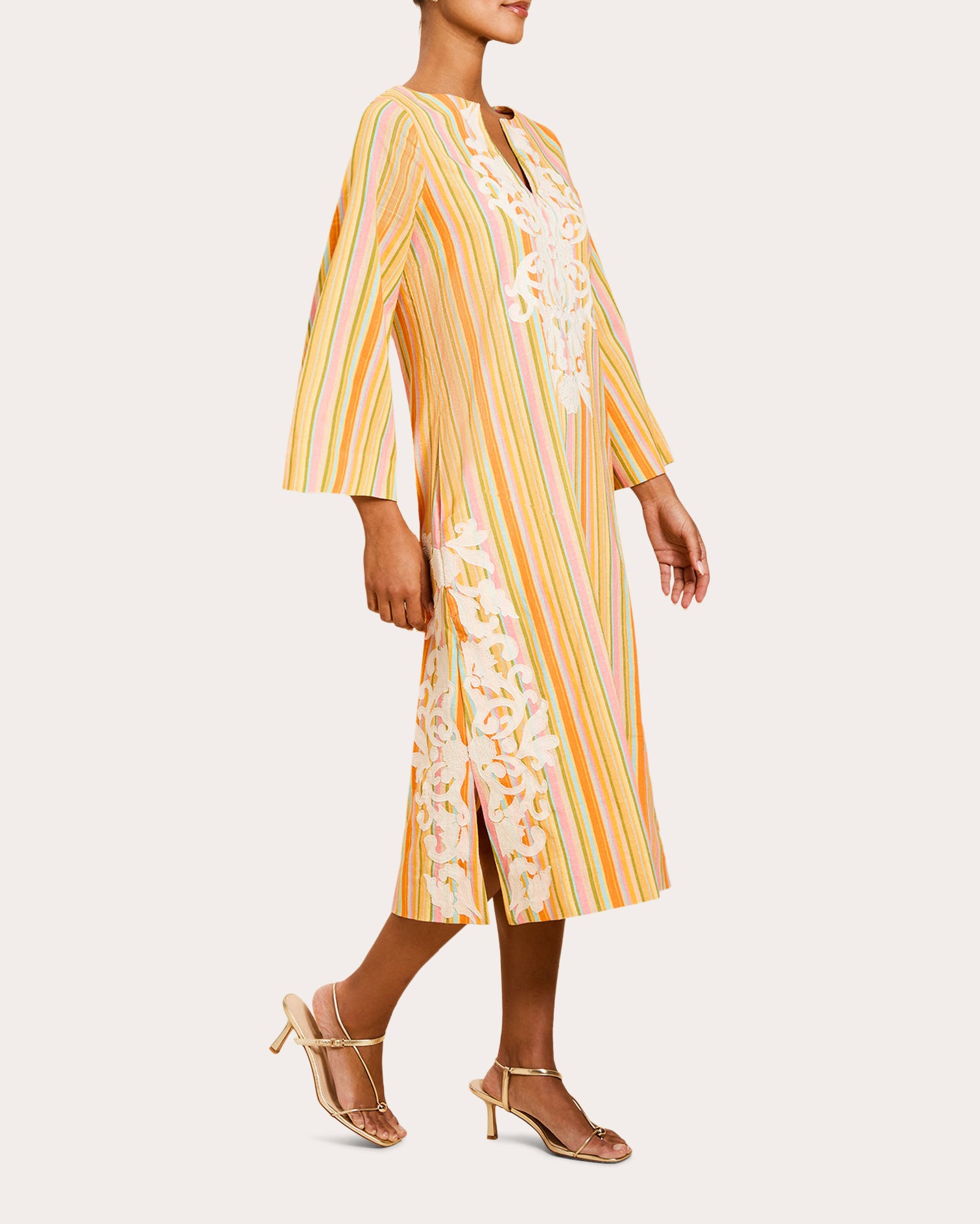 Ines Embroidered Stripe Kaftan Midi Dress