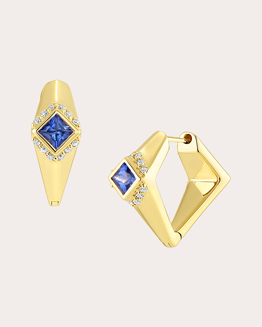 Sapphire & Diamond Sunna Edge Hoop Earrings
