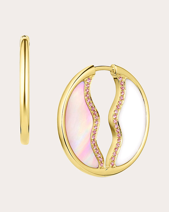 Pink Sapphire & Mother of Pearl So Wavy Hoop Earrings