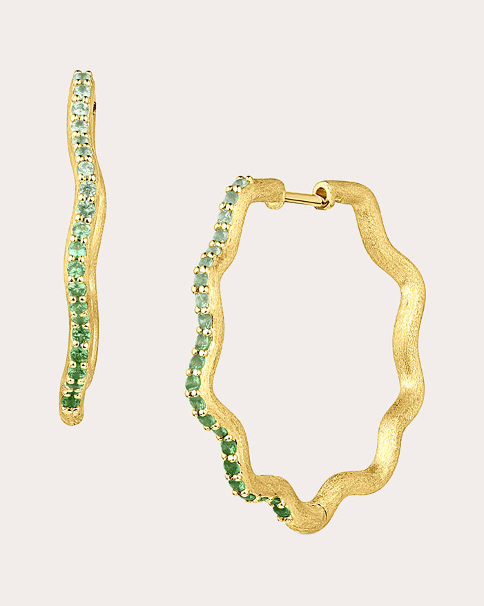 Tsavorite & 18k Gold So Wavy Hoop Earrings