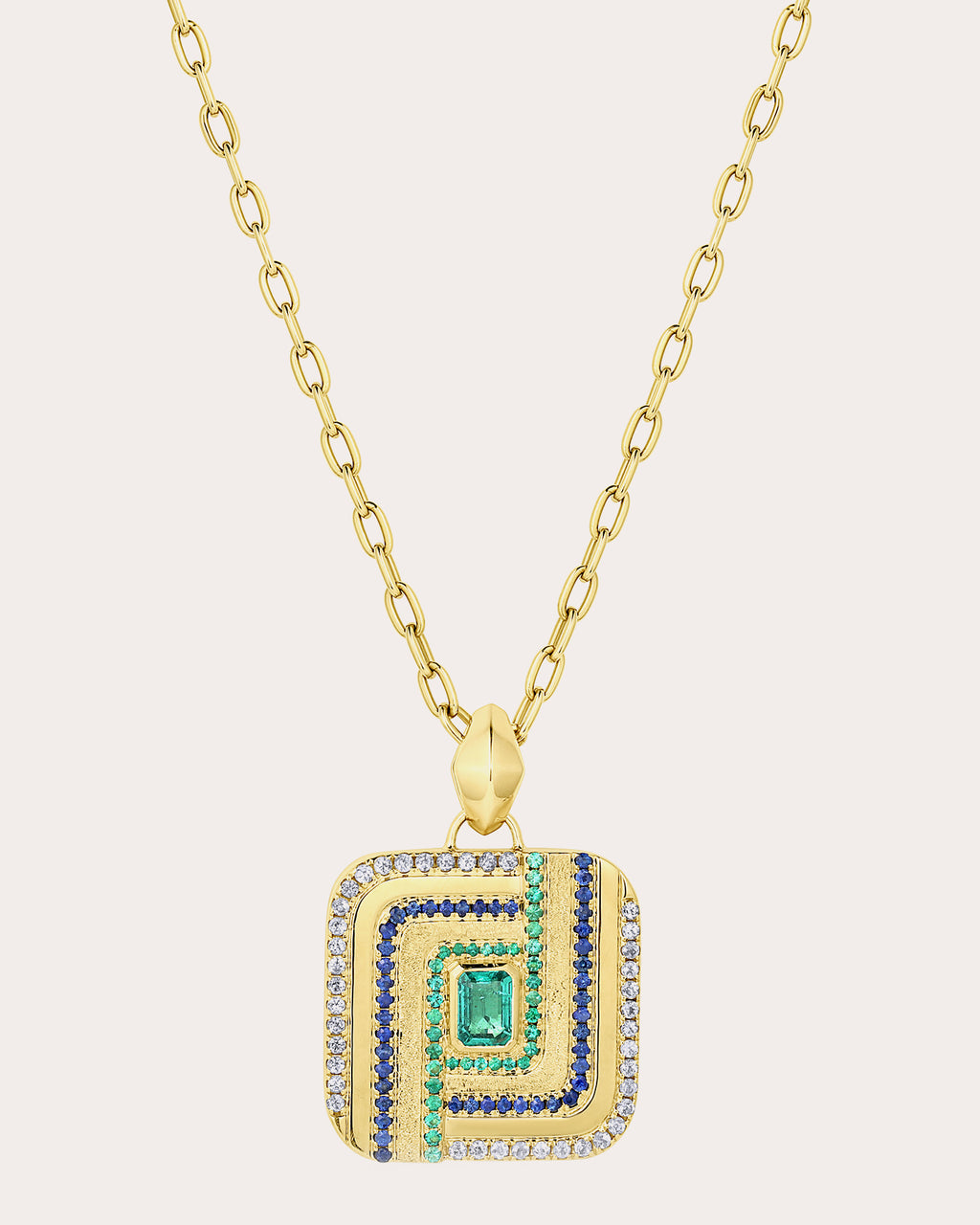 Emerald & Sapphire Color Wave Pendant Necklace