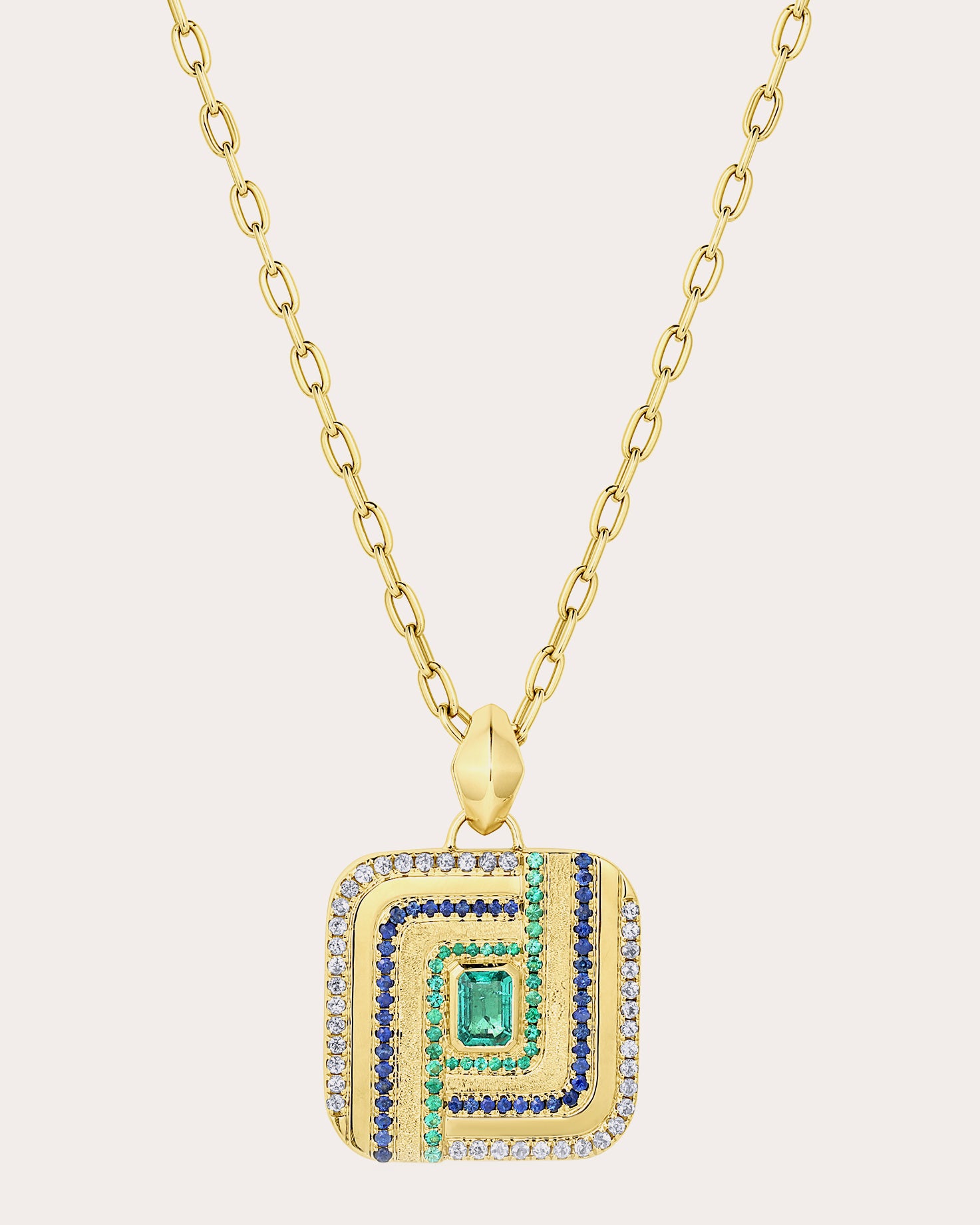 Emerald & Sapphire Color Wave Pendant Necklace